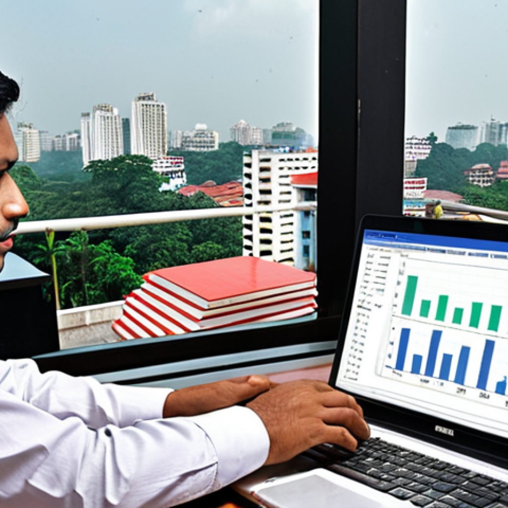 **Image Prompt:** A bustling real estate office in Dhaka, Bangladesh. A property valuer, dressed professionally, confidently presents a financial model on a laptop to a potential investor. Spreadsheets and market analysis charts are visible in the background, along with a cityscape view. The atmosphere conveys trust and expertise.