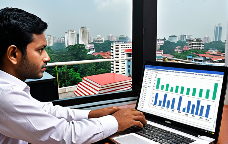 **Image Prompt:** A bustling real estate office in Dhaka, Bangladesh. A property valuer, dressed professionally, confidently presents a financial model on a laptop to a potential investor. Spreadsheets and market analysis charts are visible in the background, along with a cityscape view. The atmosphere conveys trust and expertise.