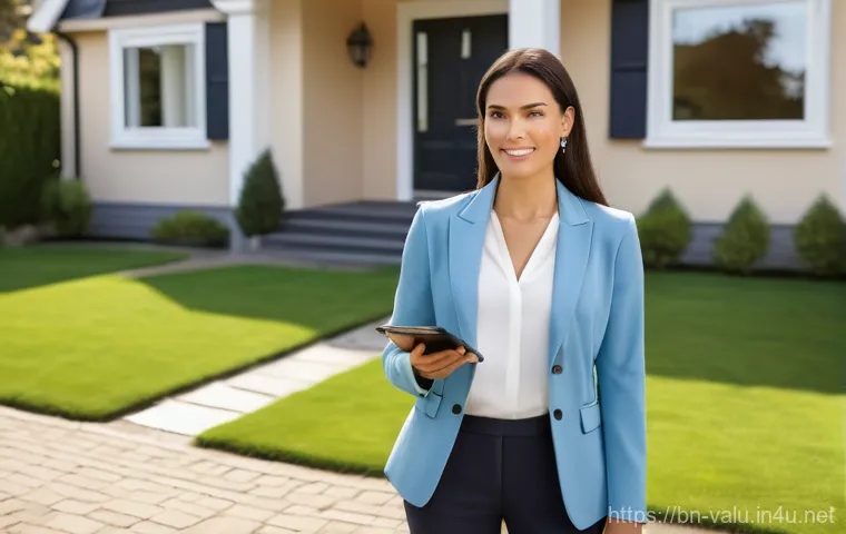 감정평가사 자격시험 최신 기출문제 분석 - A professional, diverse female real estate appraiser in her early 30s, dressed in a smart business b...