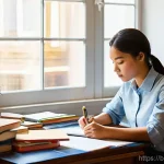 Home 16 감정평가사 합격을 위한 필수 자료 - **Prompt 1: The Aspiring Valuator's Study Space**
"A young adult, male or female, sits at a well...