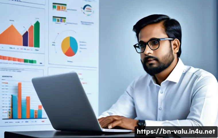 감정평가사의 인공지능 활용 사례 - A modern office scene showing a Bangladeshi real estate appraiser using AI-powered software on a sle...