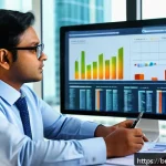 감정평가사의 윤리와 책임 - A professional Bangladeshi real estate appraiser at work in a modern office setting, wearing busines...